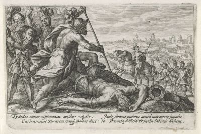 Etching with Diomedes killing Rhesus, Crispijn van de Passe (1613)