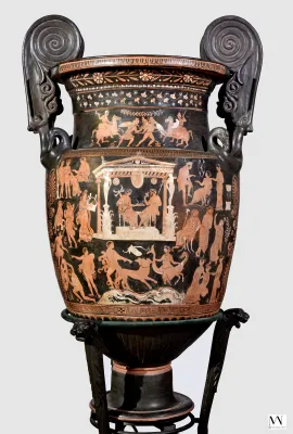 Apulian red-figured volute-krater by Lycurgus Painter with Persephone and Hades in the Kingdom of the Underworld, 360-340 BC